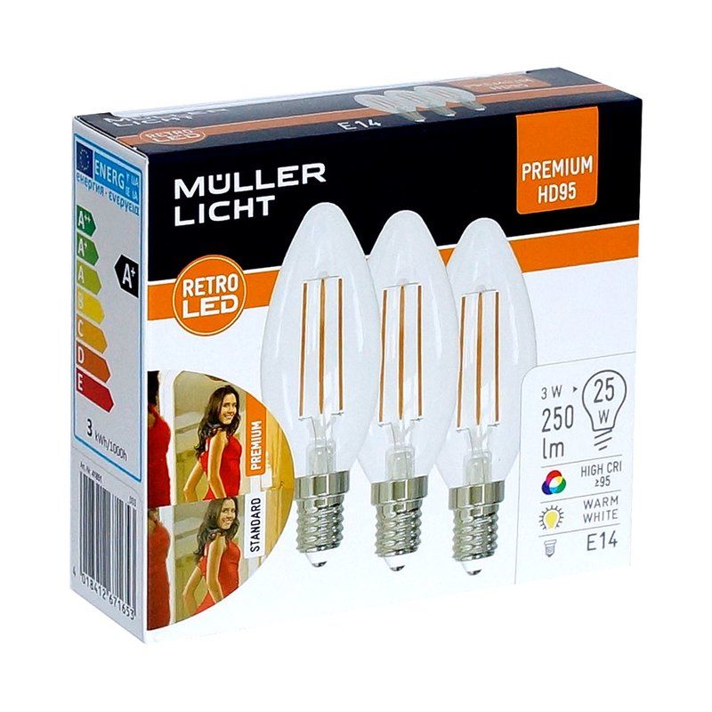 10x VNL E14 Led Kaarslamp 3x | 3W=25W 2700K | 927