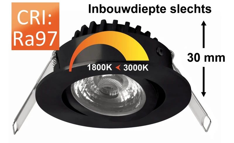 Megaman LED Downlighter Ø68mm | 10W 1800K/3000K 500lm 918/930 | IP44 DALI Dimbaar Zwart