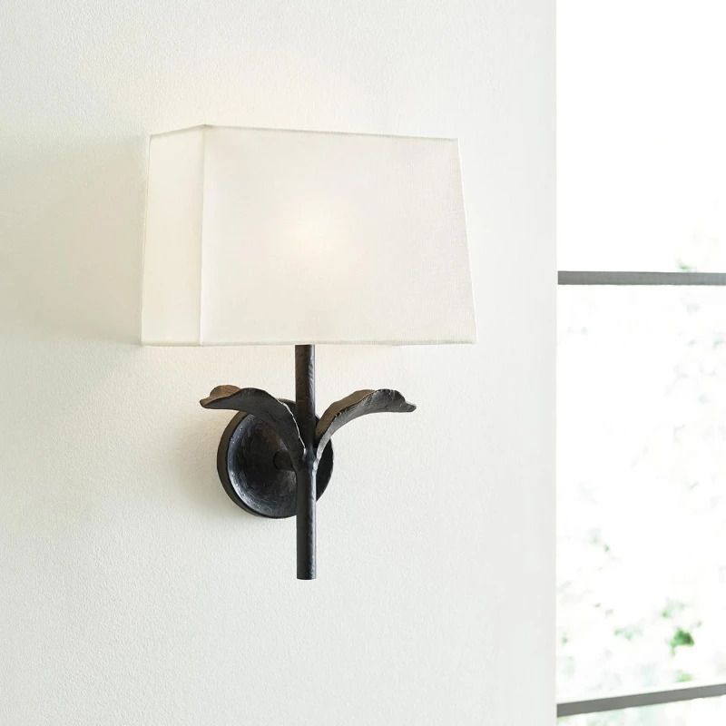 Feiss LED Wandlamp Georgia | 1X E27 Max 60W | Aged Iron and off white cotton shade
