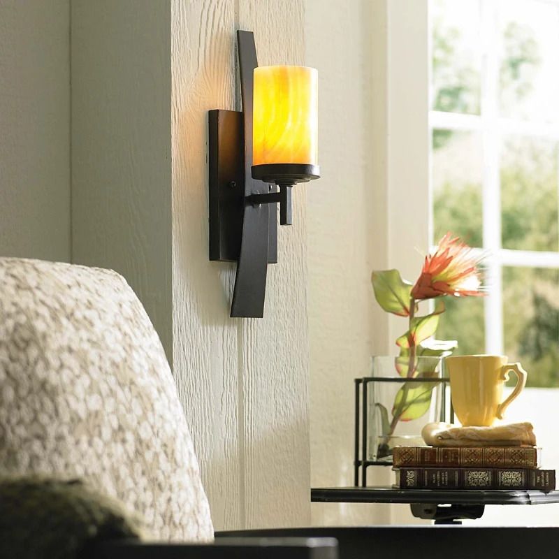 Quoizel LED Wandlamp Kyle | 1X E27 Max 60W | Imperial Bronze with Onyx Shade