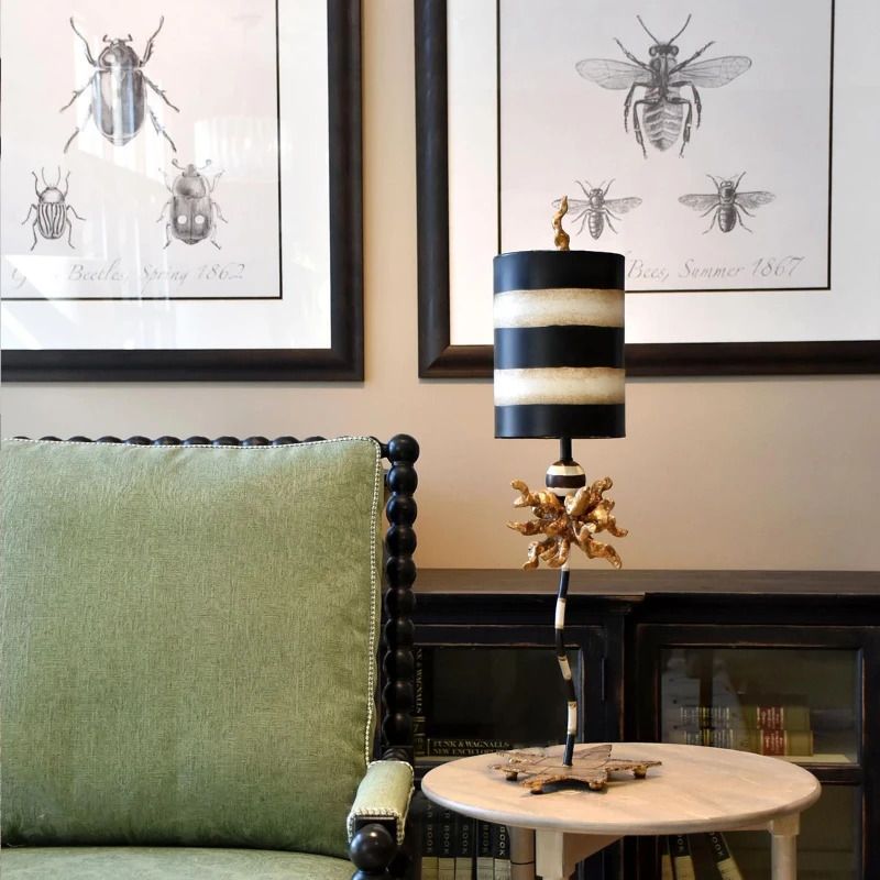 Flambeau LED Tafellamp Dominique | 1X E27 Max 60W | Gold Leaf, Black & Cream Stripes