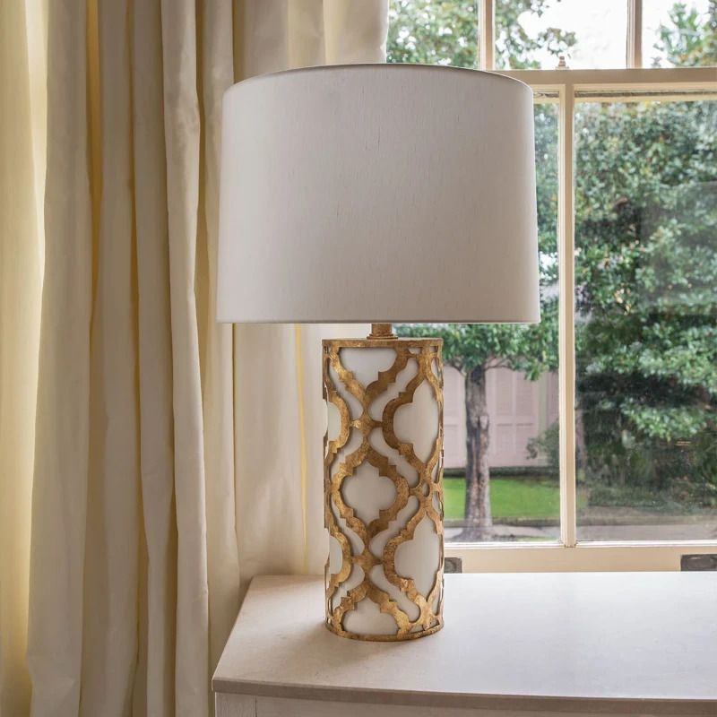Gilded Nola LED Tafellamp Arabella | 1X E27 Max 60W | Distressed Gold, Ivory Shade