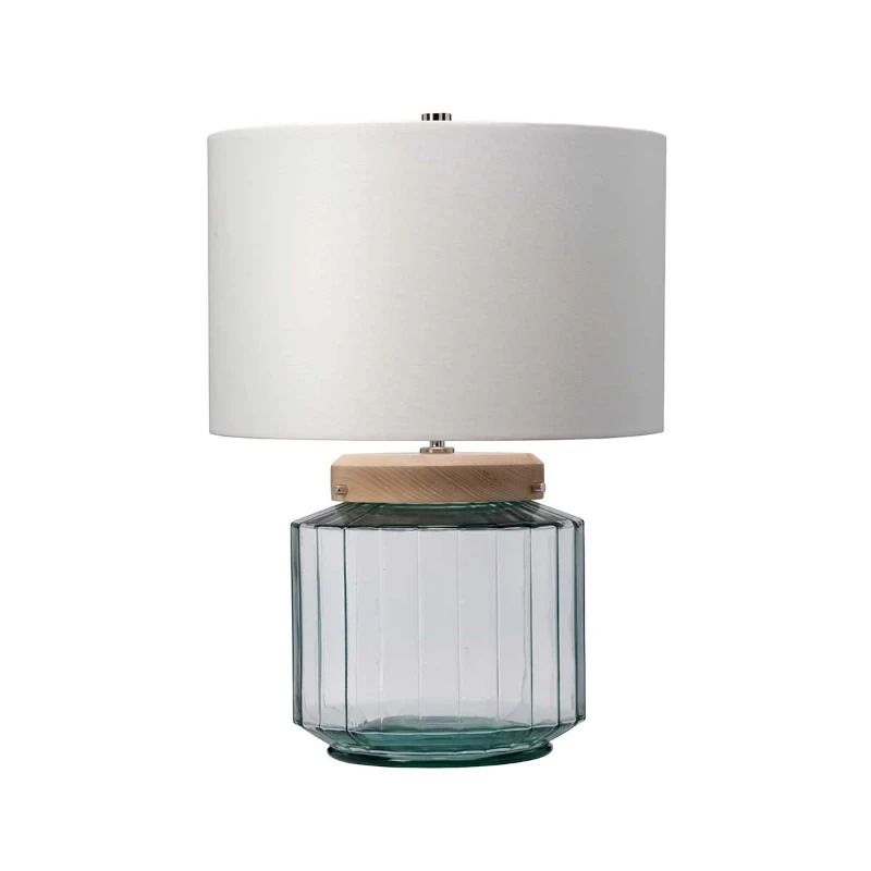 Elstead Lighting LED Tafellamp Luga | 1X E27 Max 60W | Metalwork Polished Nickel - Glassware Clear/Natural - Wood Light