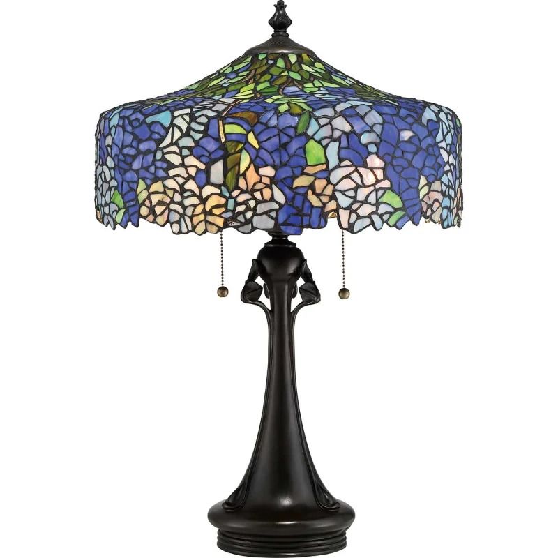 Quoizel Tiffany LED Tafellamp Cobalt | 3X E27 Max 60W | Vintage Bronze