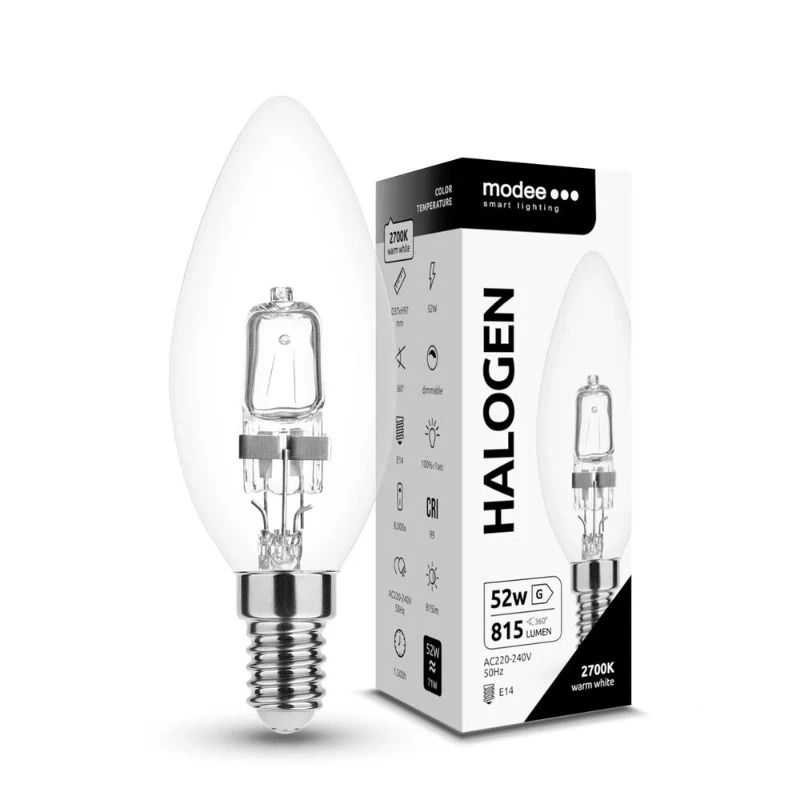 100x Modee E14 Halogeen Kaarslamp | 52W 2700K 815Lm | 220-240V Dimbaar