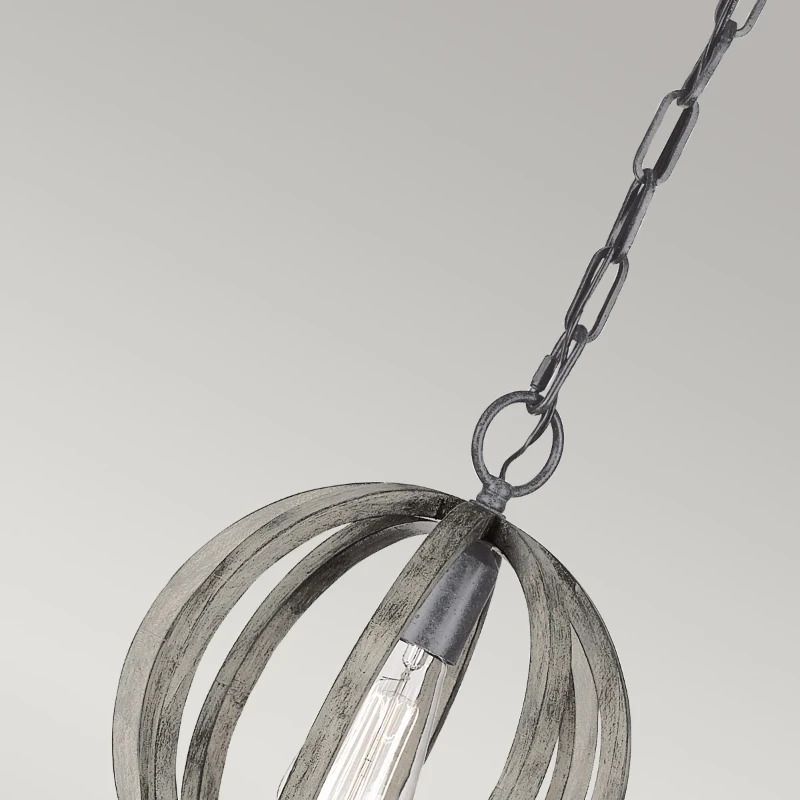 Feiss LED Hanglamp Allier | 1X E27 Max 60W | Dimbaar | Weathered Oak Wood/Antique Forged Iron
