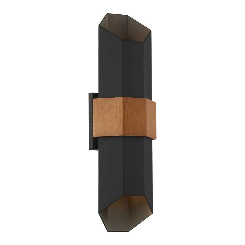 Quoizel LED Wand Buitenlamp Chasm | 9.5W 3000K 830 | IP44 | Dimbaar | Matte Black (with painted wood effect strap)