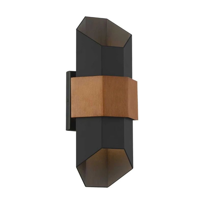 Quoizel LED Wand Buitenlamp Chasm | 5.5W 3000K 830 | IP44 | Dimbaar | Matte Black (with painted wood effect strap)