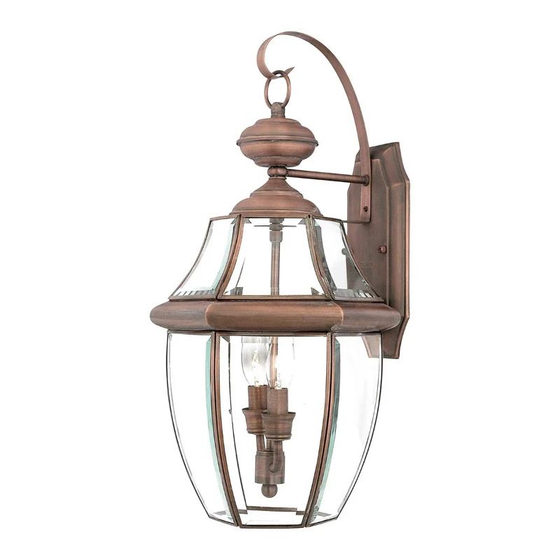 Quoizel LED Wand Buitenlamp Newbury | 2X E14 Max 60W | IP44 | Dimbaar | Lacquered Aged Copper