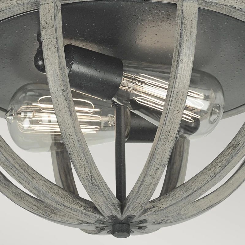 Feiss LED Plafondlamp Allier | 2X E27 Max 60W | Dimbaar | Weathered Oak Wood/Antique Forged Iron