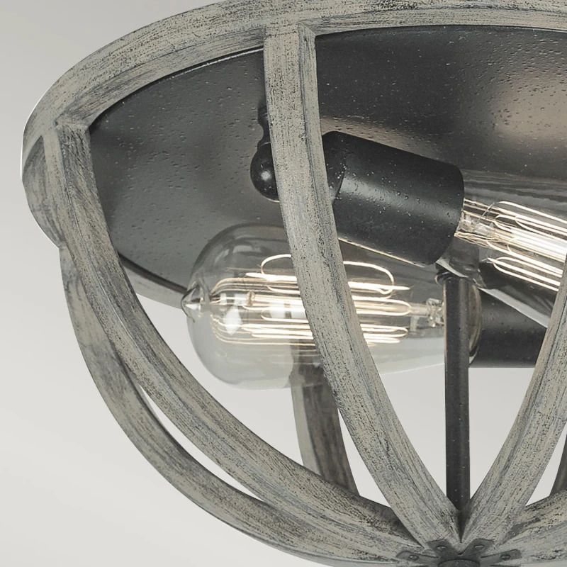 Feiss LED Plafondlamp Allier | 2X E27 Max 60W | Dimbaar | Weathered Oak Wood/Antique Forged Iron