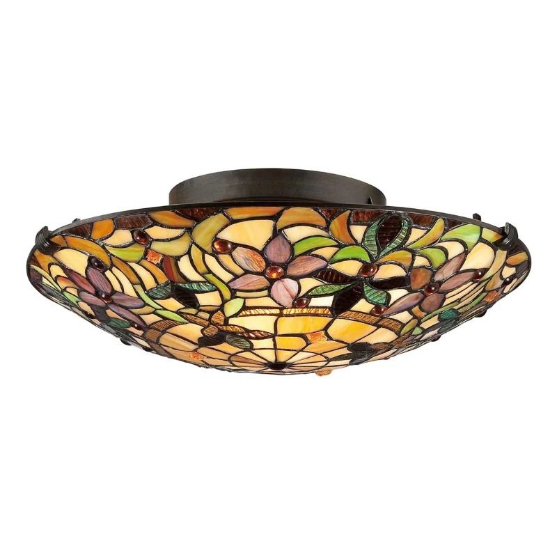 Quoizel Tifanny LED Plafondlamp Kami | 2X E27 Max 60W | Dimbaar | Vintage Bronze