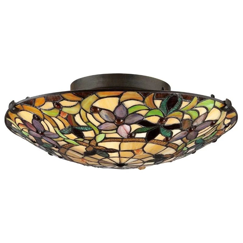 Quoizel Tifanny LED Plafondlamp Kami | 2X E27 Max 60W | Dimbaar | Vintage Bronze