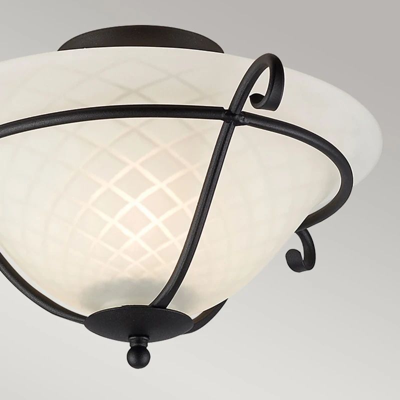 Elstead Lighting LED Plafondlamp Torchiere | 1X E27 Max 60W | Dimbaar | Black/ Opal Etched Glass