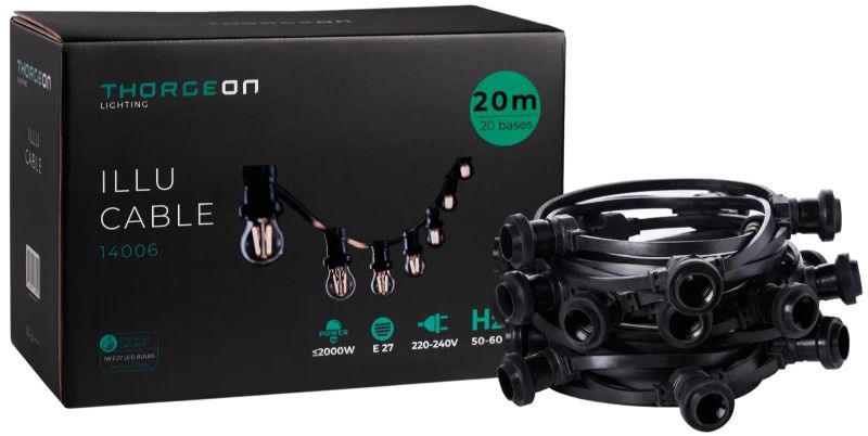 Thorgeon Prikkabel | 20 Meter 20X E27 | IP44 | Max 2000W