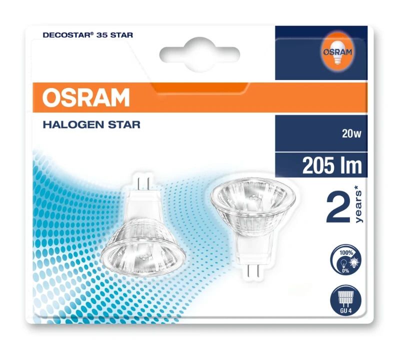 2X Osram GU4 MR11 Halogeen Spot | 20W 12V 2800K 12V 36° Ø35mm | Dimbaar