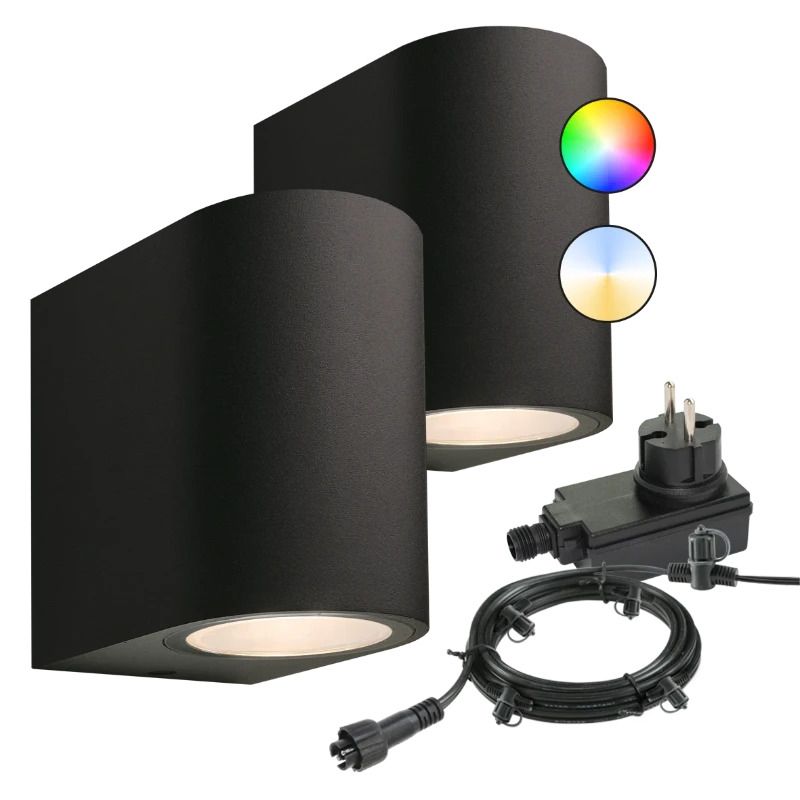 Garden Lights Wandlamp Smart 12V | Gilvus zwart Plus bundelset 2st (SMART) | 5W 370Lm RGB | IP44