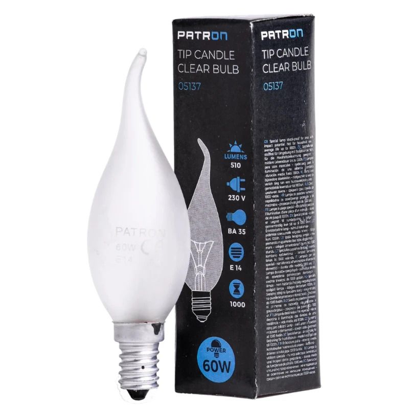Patron E14 Tip Kaars Gloeilamp | 60W 2700K 510Lm Mat | Dimbaar