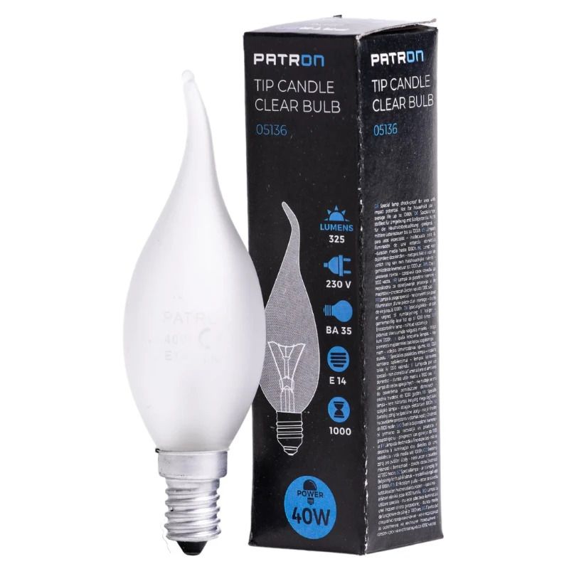Patron E14 Tip Kaars Gloeilamp | 40W 2700K 325Lm Mat | Dimbaar
