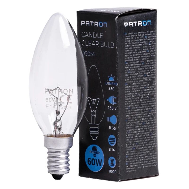 Patron E14 Kaars Gloeilamp | 60W 2700K 550Lm | Dimbaar
