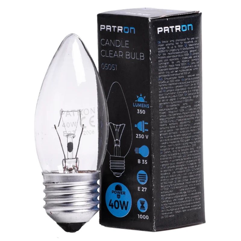 Patron E27 Kaars Gloeilamp | 40W 2700K 350Lm | Dimbaar