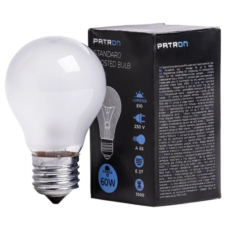Patron E27 Gloeilamp | 60W 2700K 510Lm Mat | Dimbaar