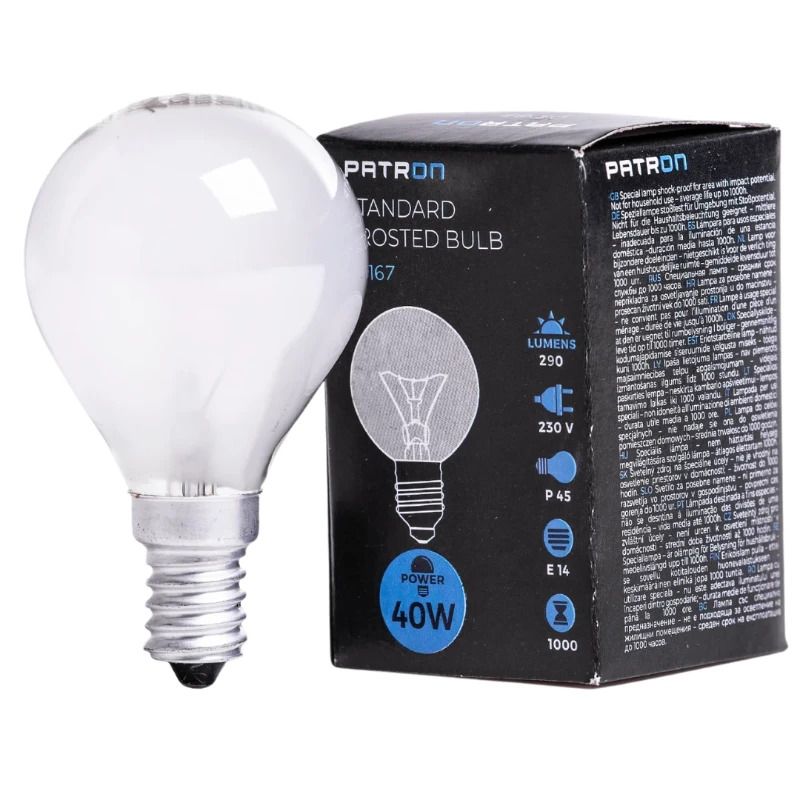 Patron E14 Kogel Gloeilamp | 40W 2700K 290Lm Mat | Dimbaar