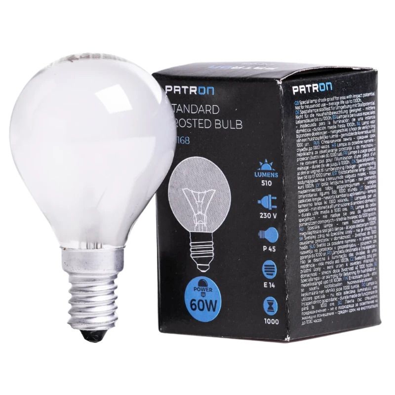 Patron E14 Kogel Gloeilamp | 60W 2700K 510Lm Mat | Dimbaar