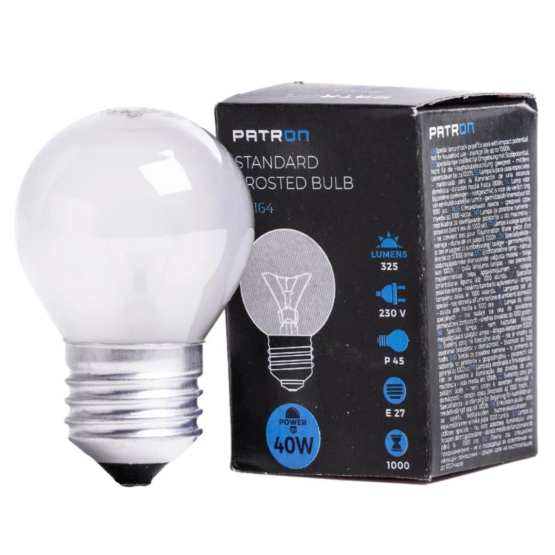 Patron E27 Kogel Gloeilamp | 40W 2700K 325Lm Mat | Dimbaar