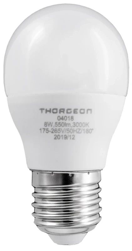 Thorgeon E27 LED Kogellamp | 8W 175/265V 3000K | 830 180°