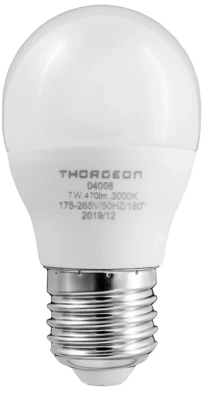 Thorgeon E27 LED Kogellamp | 7W 175/265V 3000K | 830 180°