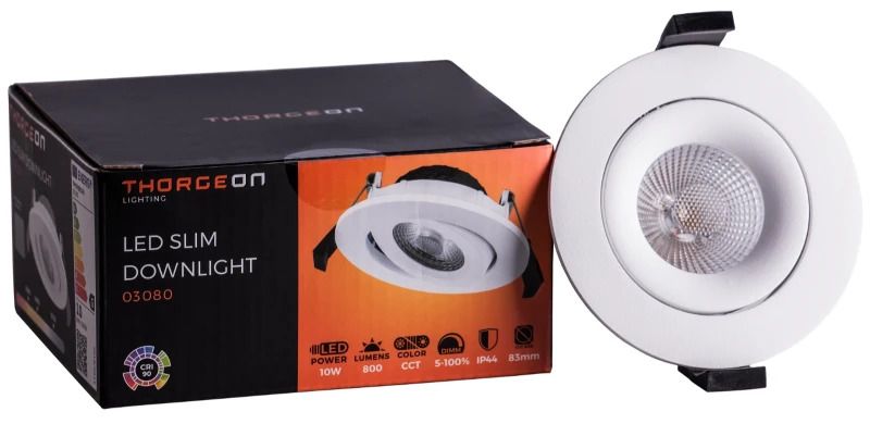 Thorgeon LED Downlighter Ø83mm | 10W 3000K/5700K 800Lm | 930/957 IP44 Dimbaar