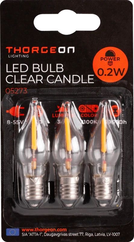 Thorgeon E10 3X LED Kaarslampjes | 0.2W 8/55V 2100K | 821 180°