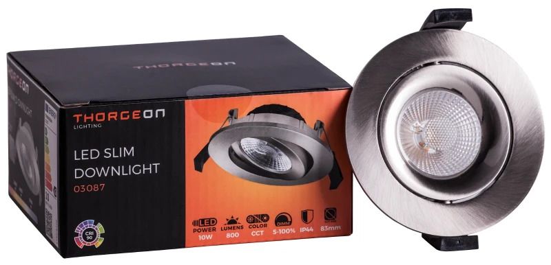 Thorgeon LED Downlighter Ø83mm | 10W 3000K/5700K 800Lm | 930/957 IP44 Dimbaar