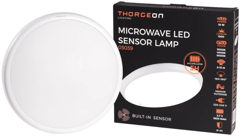 Thorgeon LED Plafond/Wandlamp Met Sensor | 18W 3000K/6000K 1900Lm | 830/860 IP65