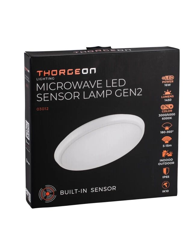 Thorgeon LED Plafond/Wandlamp Met Sensor | 16W 4000K 1450Lm | 840 IP65