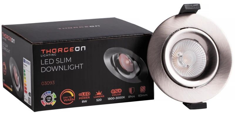 Thorgeon LED Downlighter Ø83mm | 8W 1800K/3000K 520Lm | 918/930 IP44 Dimbaar