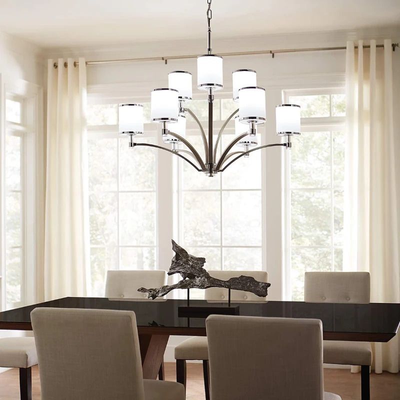 Feiss LED Kroonluchter | 9X E27 Max 60W | Dimbaar | Satin Nickel with Chrome