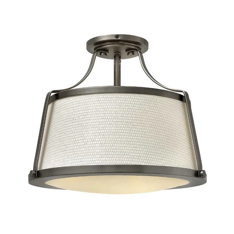 Hinkley LED Plafondlamp Charlotte | 3X E27 Max 60W | Dimbaar | Antique Nickel, Linen Shade
