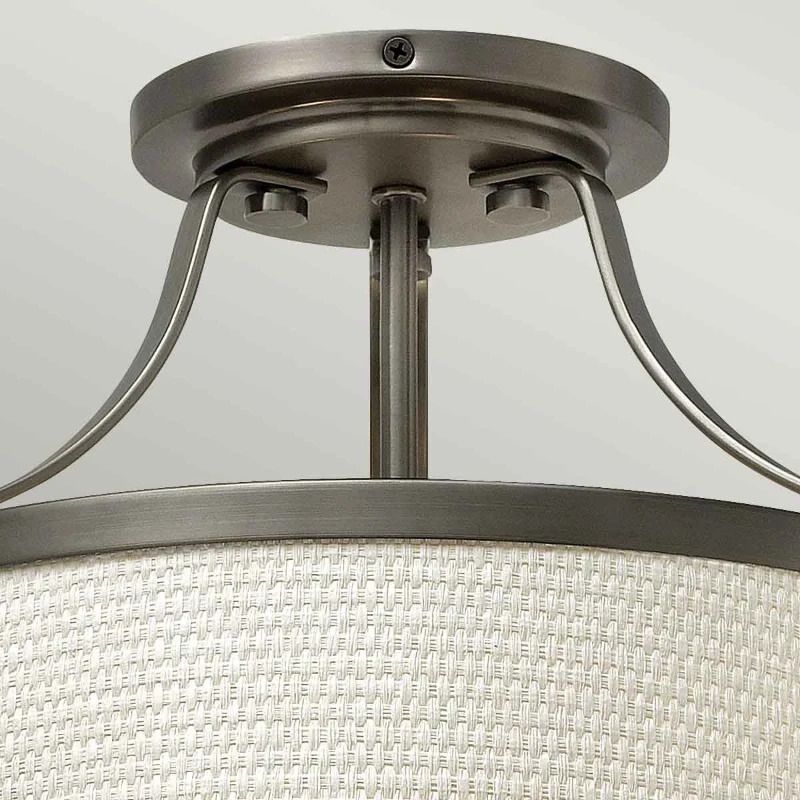 Hinkley LED Plafondlamp Charlotte | 3X E27 Max 60W | Dimbaar | Antique Nickel, Linen Shade