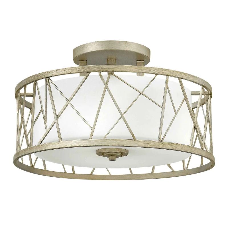 Hinkley LED Plafondlamp Nest | 3X E27 Max 60W | Dimbaar | Silver Leaf, Linen Glass