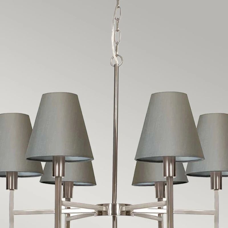 Elstead Lighting LED Kroonluchter | 6X E14 Max 25W | Dimbaar | Brushed Nickel, Grey Shades