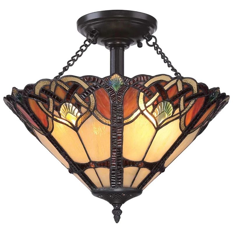 Quoizel Tifanny LED Plafondlamp Cambridge | 2X E27 Max 60W | Dimbaar | Vintage Bronze