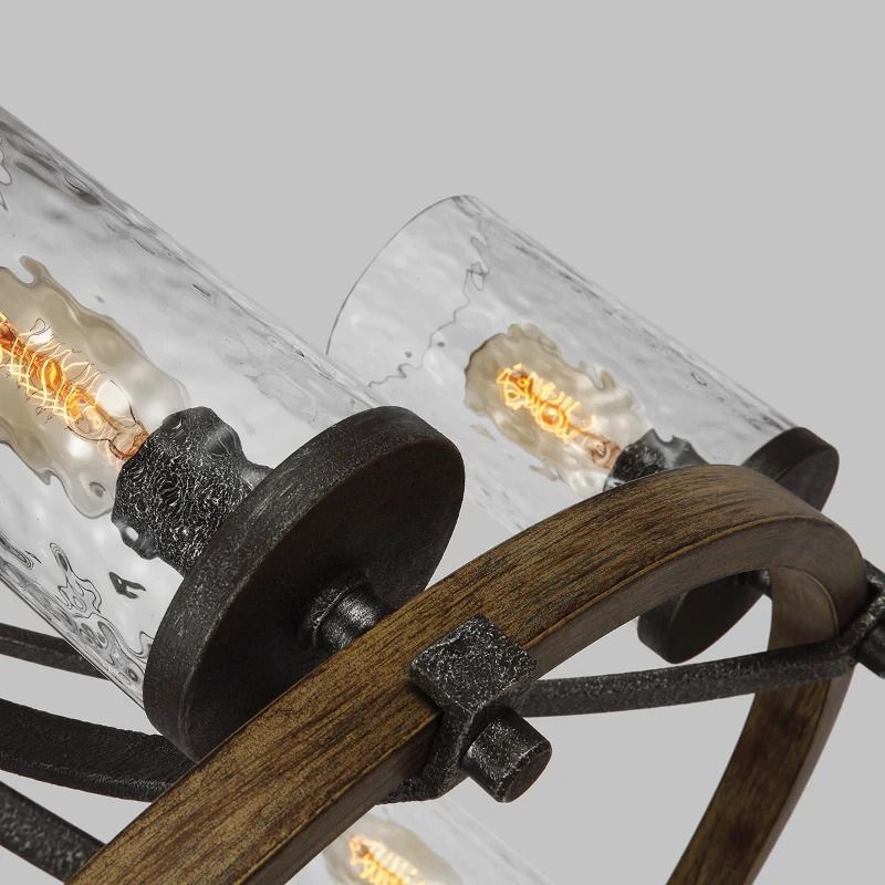 Feiss LED Kroonluchter | 6X E27 Max 60W | Dimbaar | Distressed Weathered Oak & Slate Grey Metal