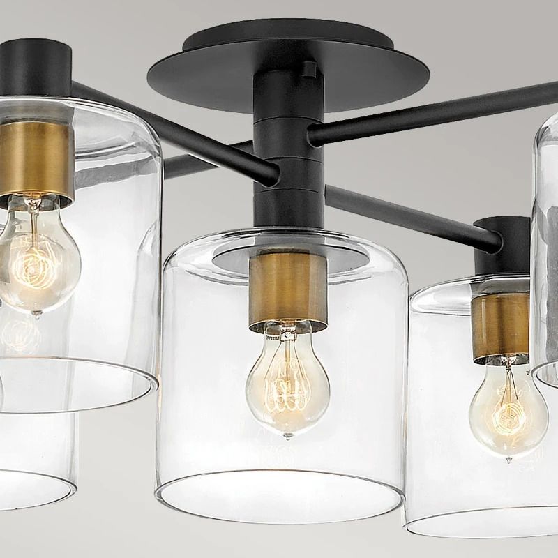Hinkley LED Plafondlamp Axel | 7X E27 Max 60W | Dimbaar | Black with Heritage Brass