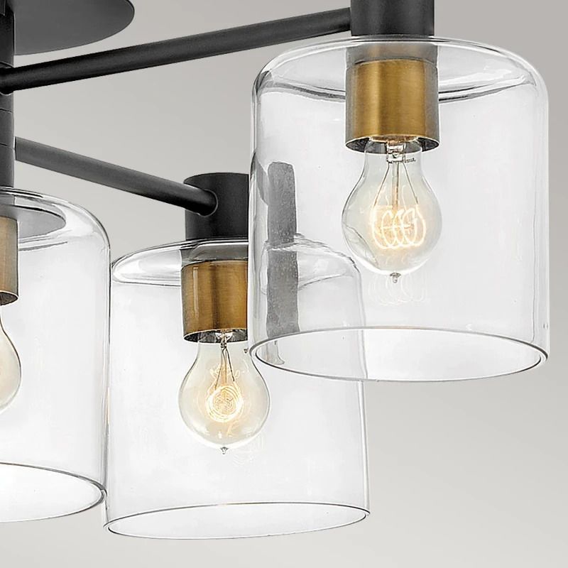Hinkley LED Plafondlamp Axel | 7X E27 Max 60W | Dimbaar | Black with Heritage Brass