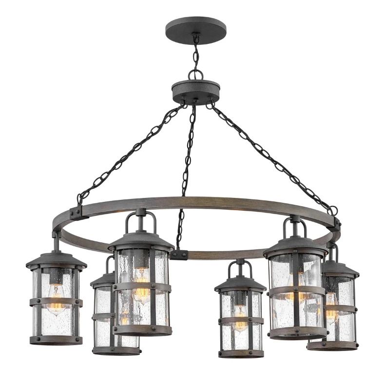 Hinkley LED Kroonluchter | 6X E27 Max 60W | IP44 | Dimbaar | Aged Zinc with Driftwood Grey