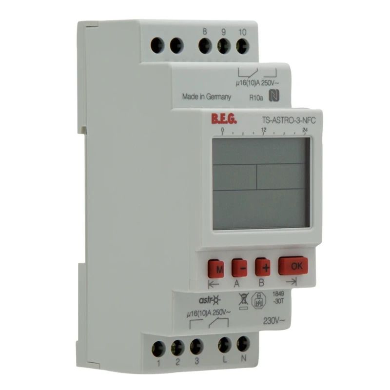 BEG Digitale Schakelklok | DIN-rail | IP20 | Jaar- Vakantie- Impuls- Astro- Programmering | 93143