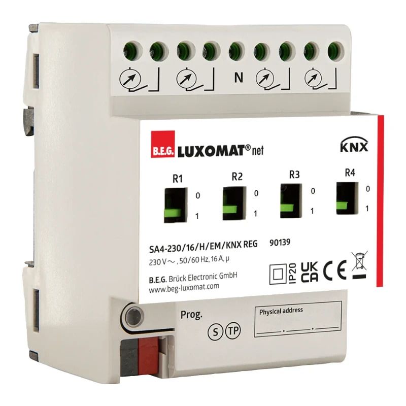 BEG Luxomat Schakelactor | Stroommeting DIN-rail montage grijs IP20 KNX 4Kanaal