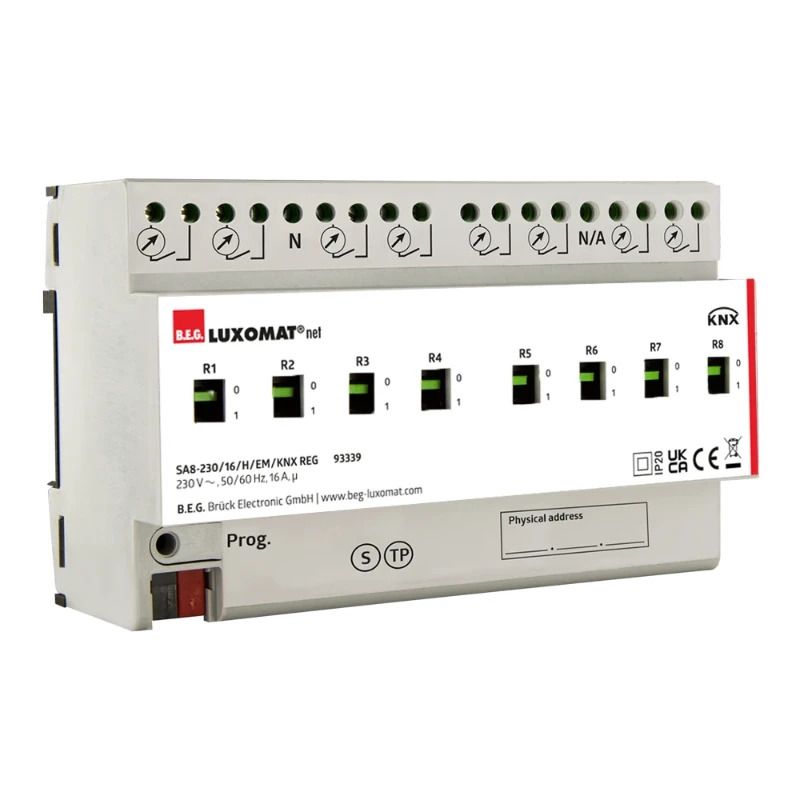 BEG Luxomat Schakelactor | Stroommeting DIN-rail montage grijs IP20 KNX 8Kanaal